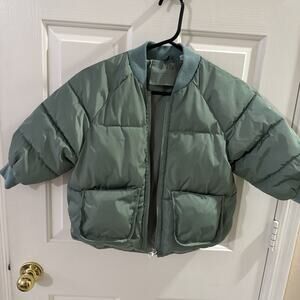 Zara Kids Green Puffer Jacket Ribbed Collar/Large Pockets Size 4-5 Years